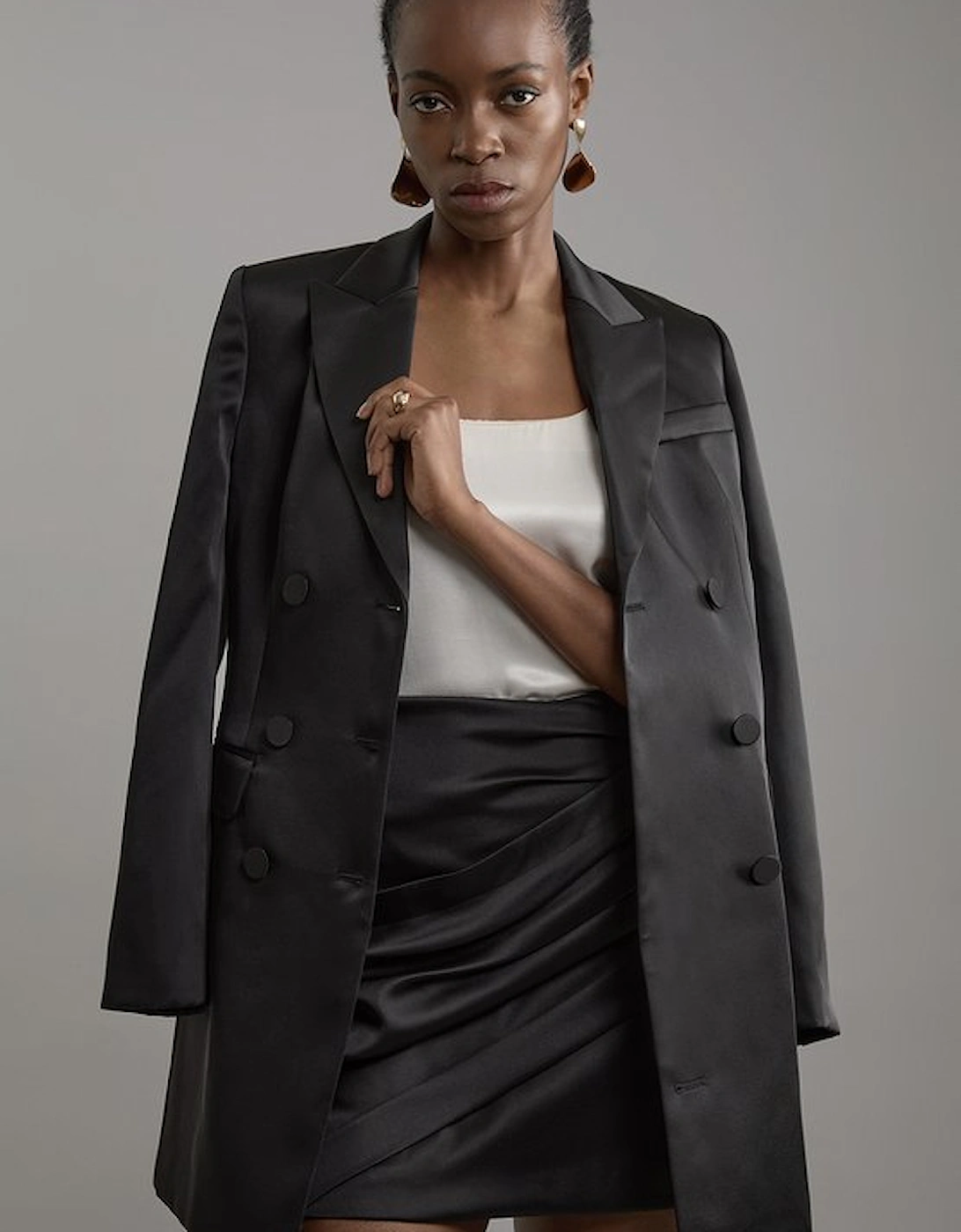 Structured Viscose Satin Tailored Ruched Mini Skirt, 5 of 4