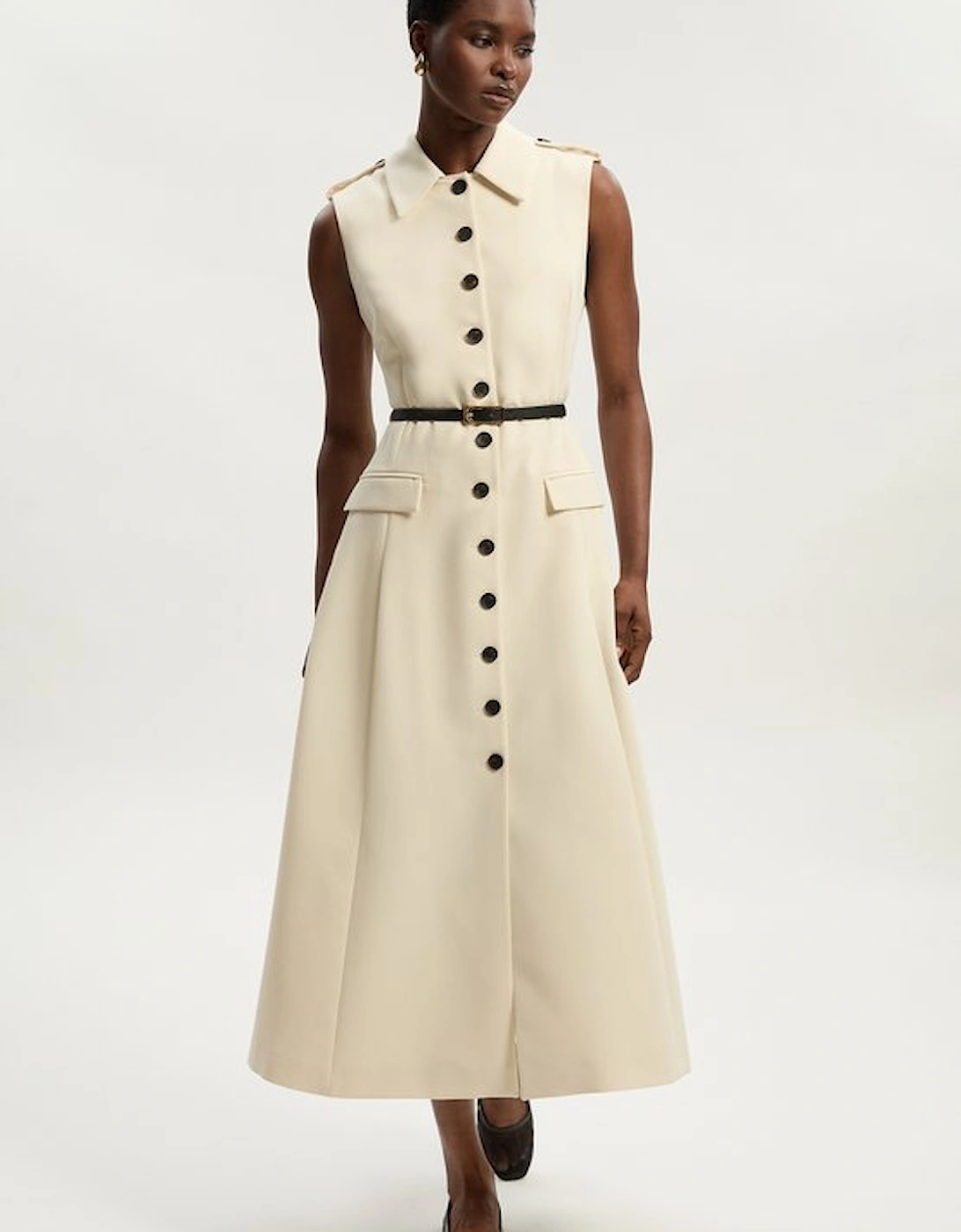 Tailored Crepe Sleeveless Button Front Tailored Shirt Midi Dress, 5 of 4