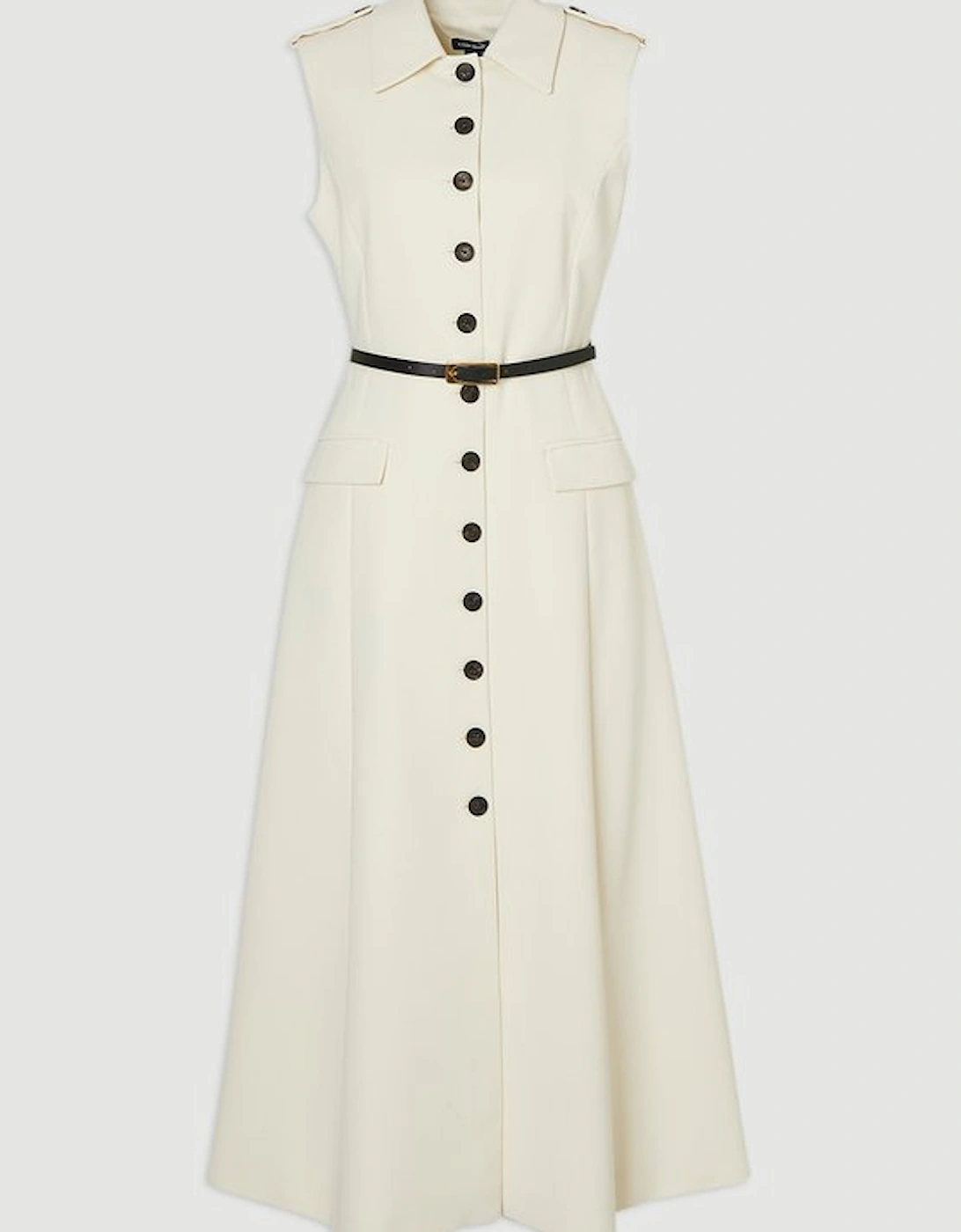 Tailored Crepe Sleeveless Button Front Tailored Shirt Midi Dress