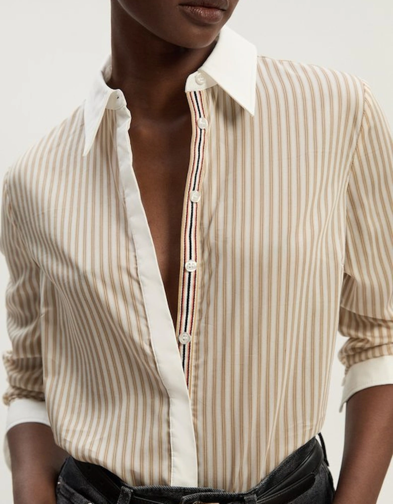 Contrast Collar Stripe Woven Shirt