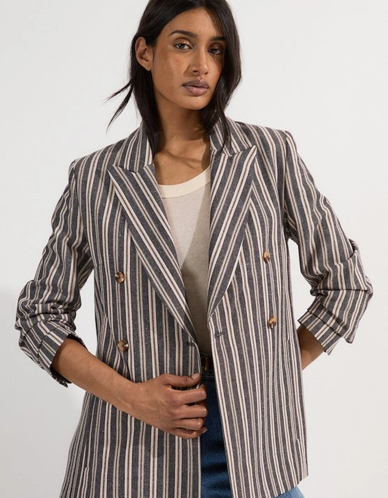 Linen Sparkle Stripe Tailored Double Breasted Jacket