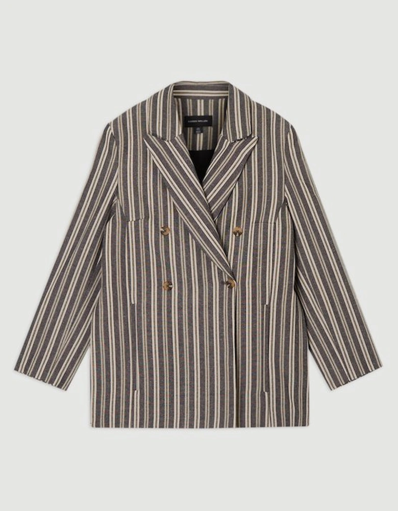 Linen Sparkle Stripe Tailored Double Breasted Jacket