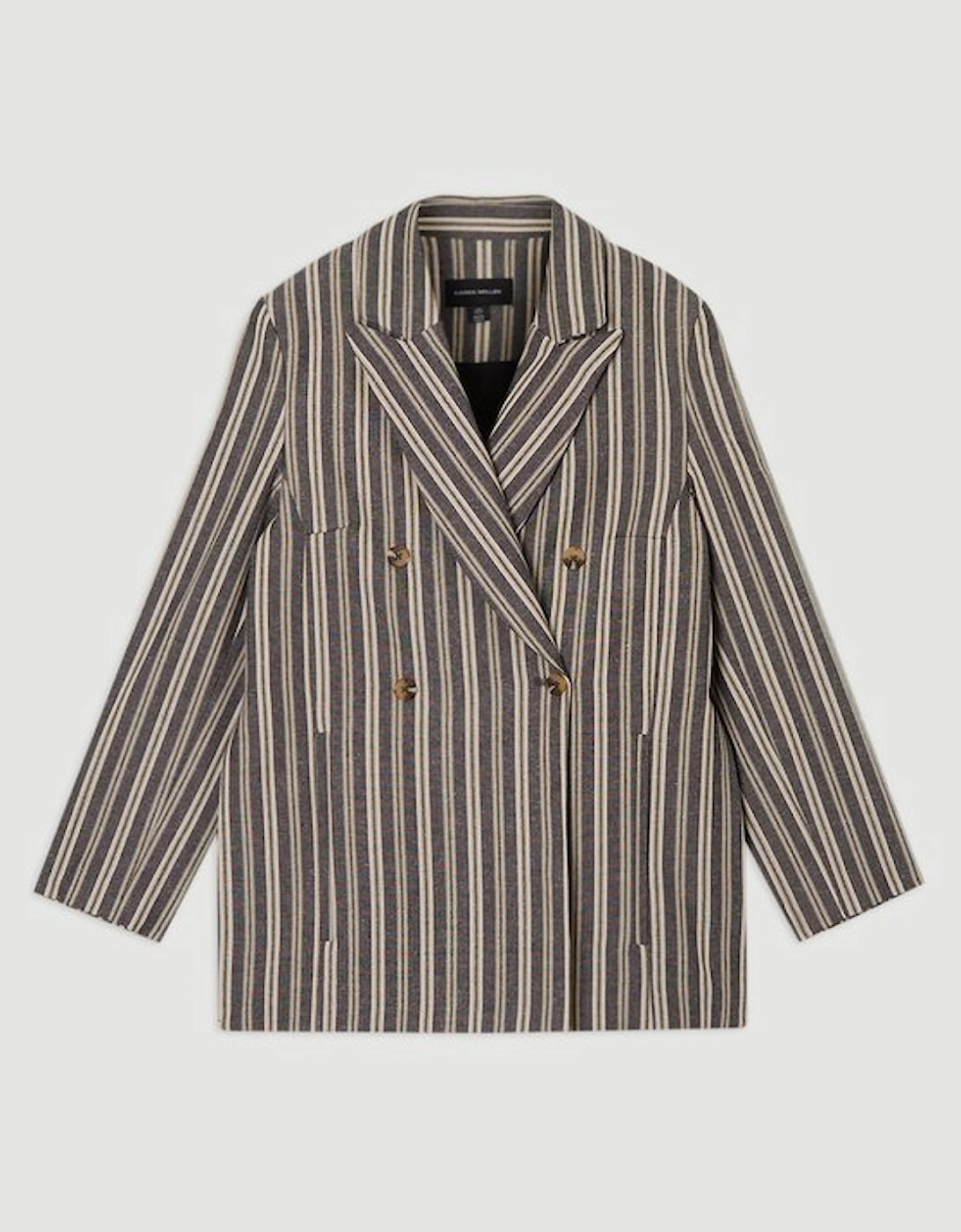 Linen Sparkle Stripe Tailored Double Breasted Jacket