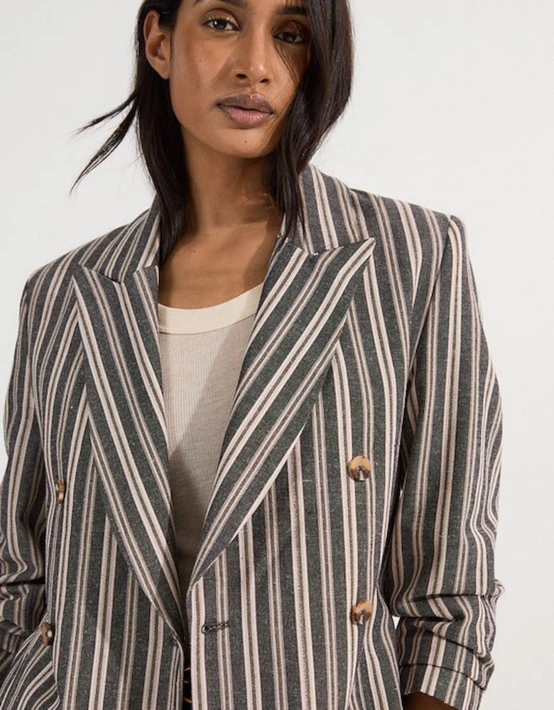 Linen Sparkle Stripe Tailored Double Breasted Jacket