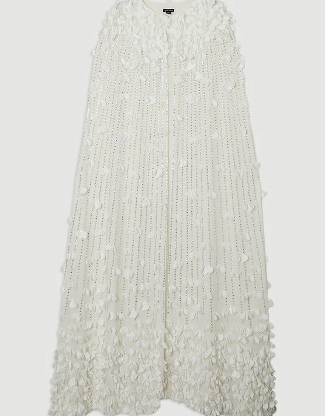 Plus Size Floral Applique Crystal Embellished Woven Maxi Cape