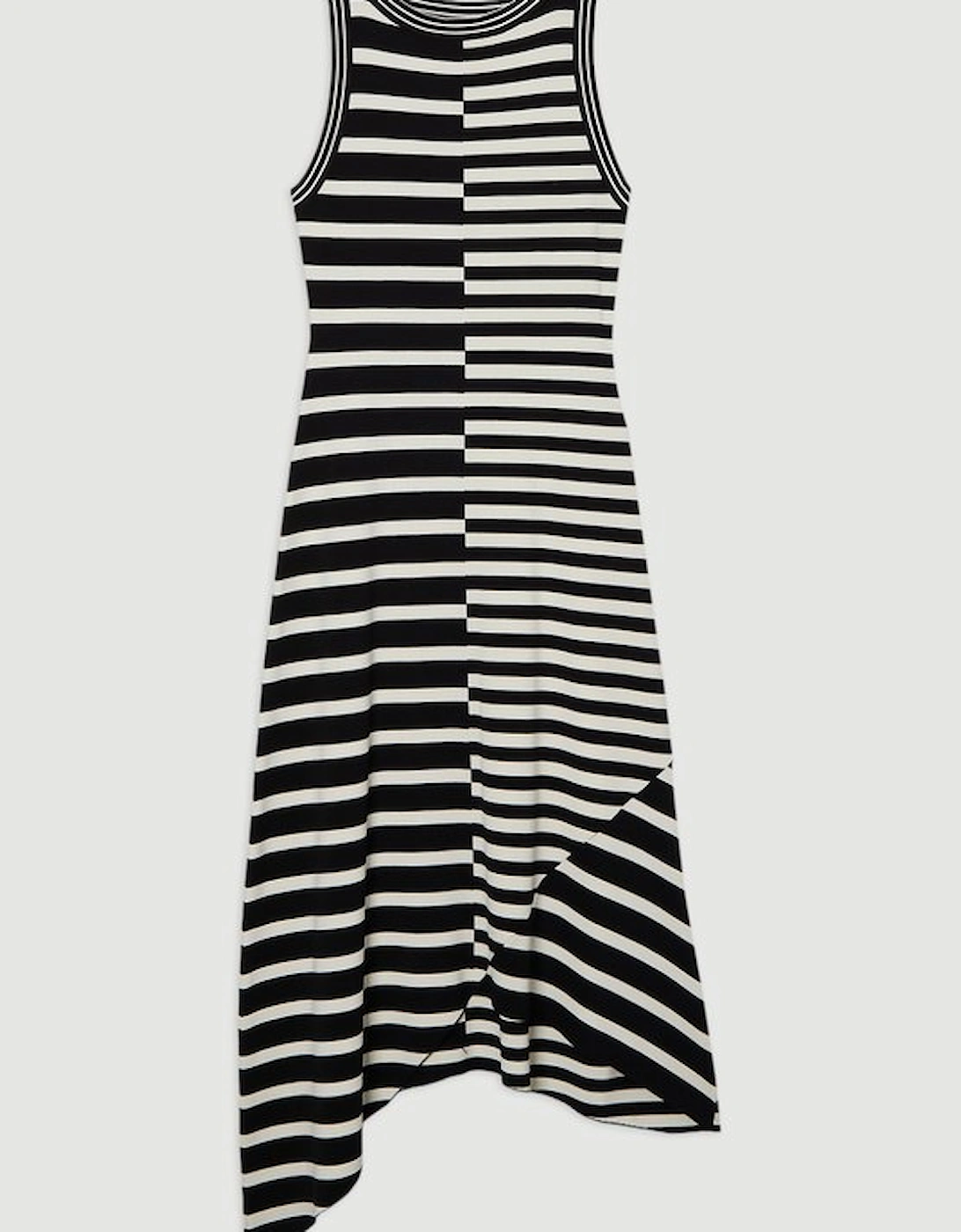 Tall Asymmetric Hem Cut About Stripe Sleeveless Knitted Midi Dress