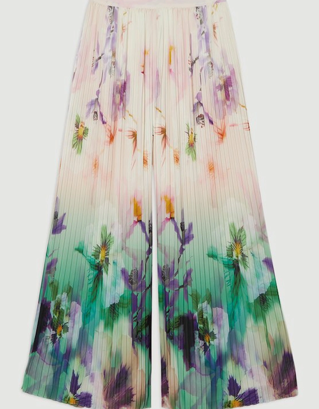 Pleated Floral Woven Wide Leg Trousers