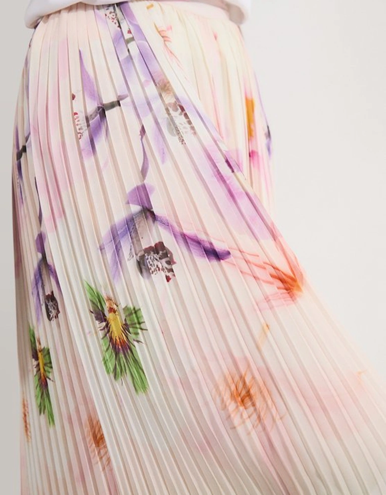 Pleated Floral Woven Wide Leg Trousers