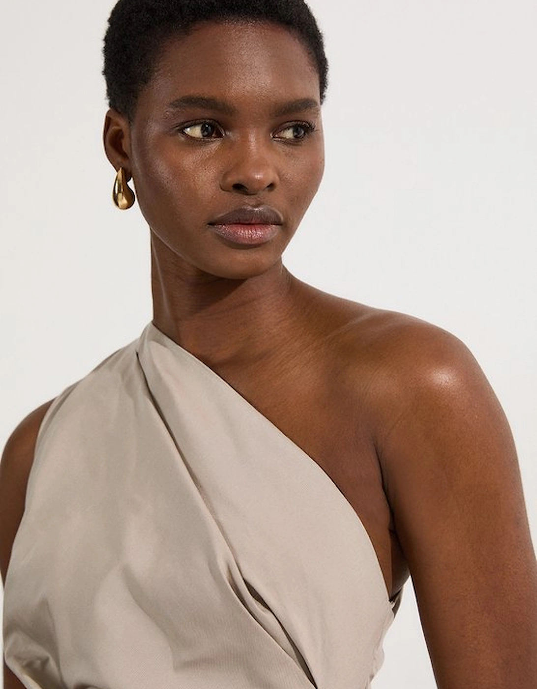 Tailored Polished Cotton Asymmetric Drape Pencil Dress