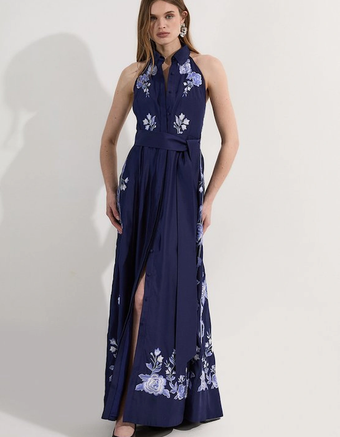 Petite Rose Embroidered Voile Midi Halter Dress, 4 of 3