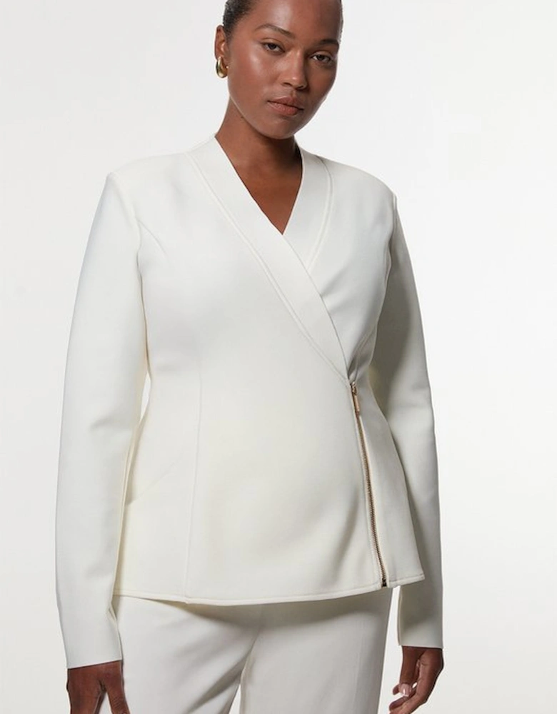 Plus Size Figure Form Bandage Knit Side Zip Longline Jacket