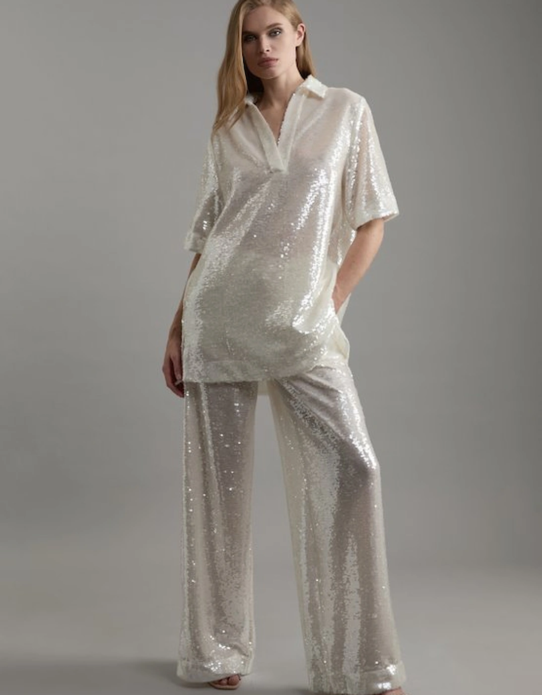 Tall Sequin Collard Woven Tunic