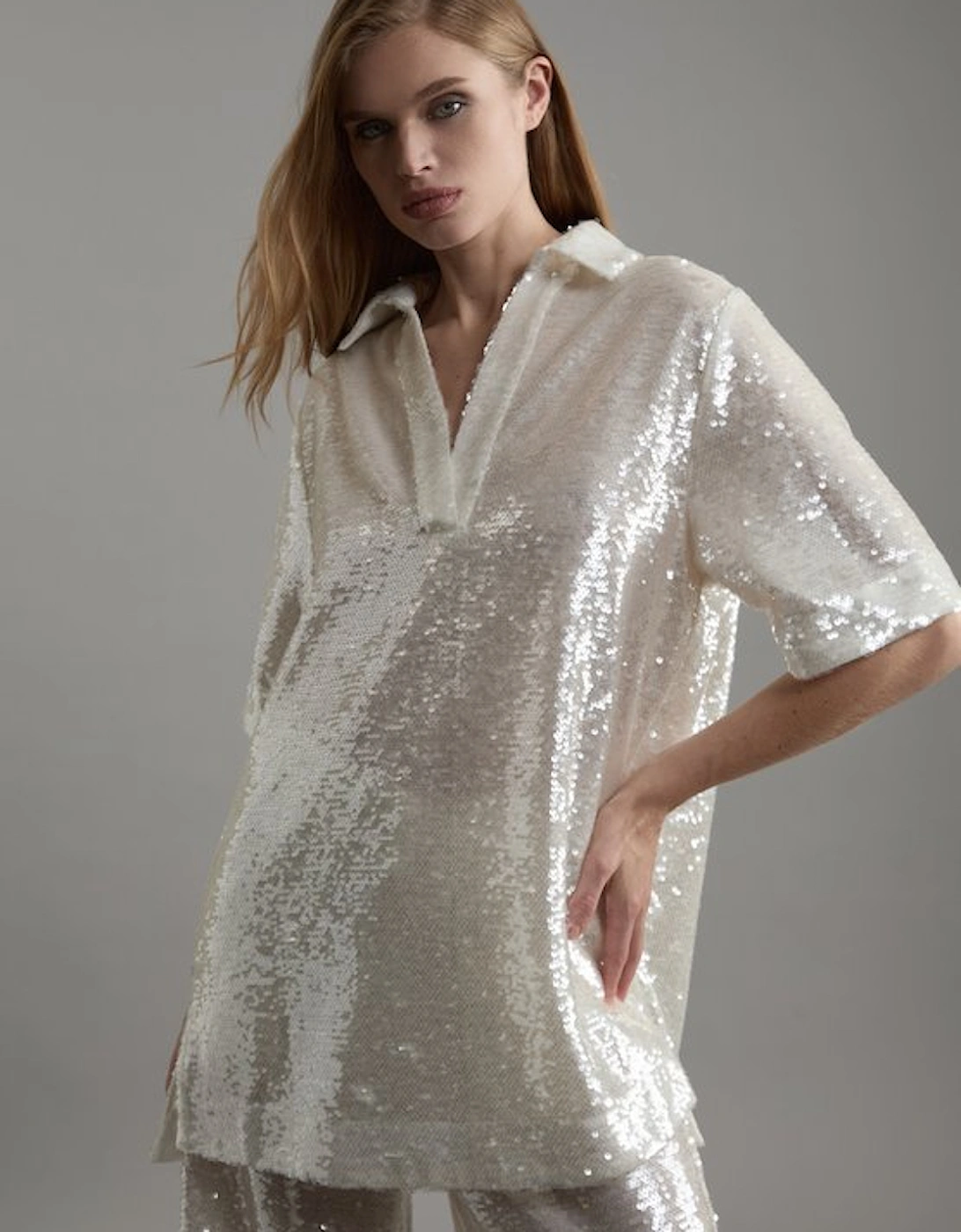 Tall Sequin Collard Woven Tunic, 4 of 3