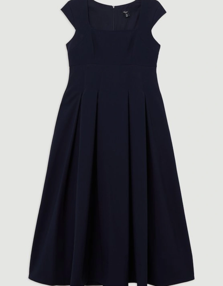 Petite Clean Tailored Square Neck Full Skirted Midi Dress