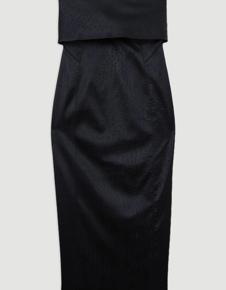 Italian Structured Textured Satin Bandeau Tailored Maxi Dress