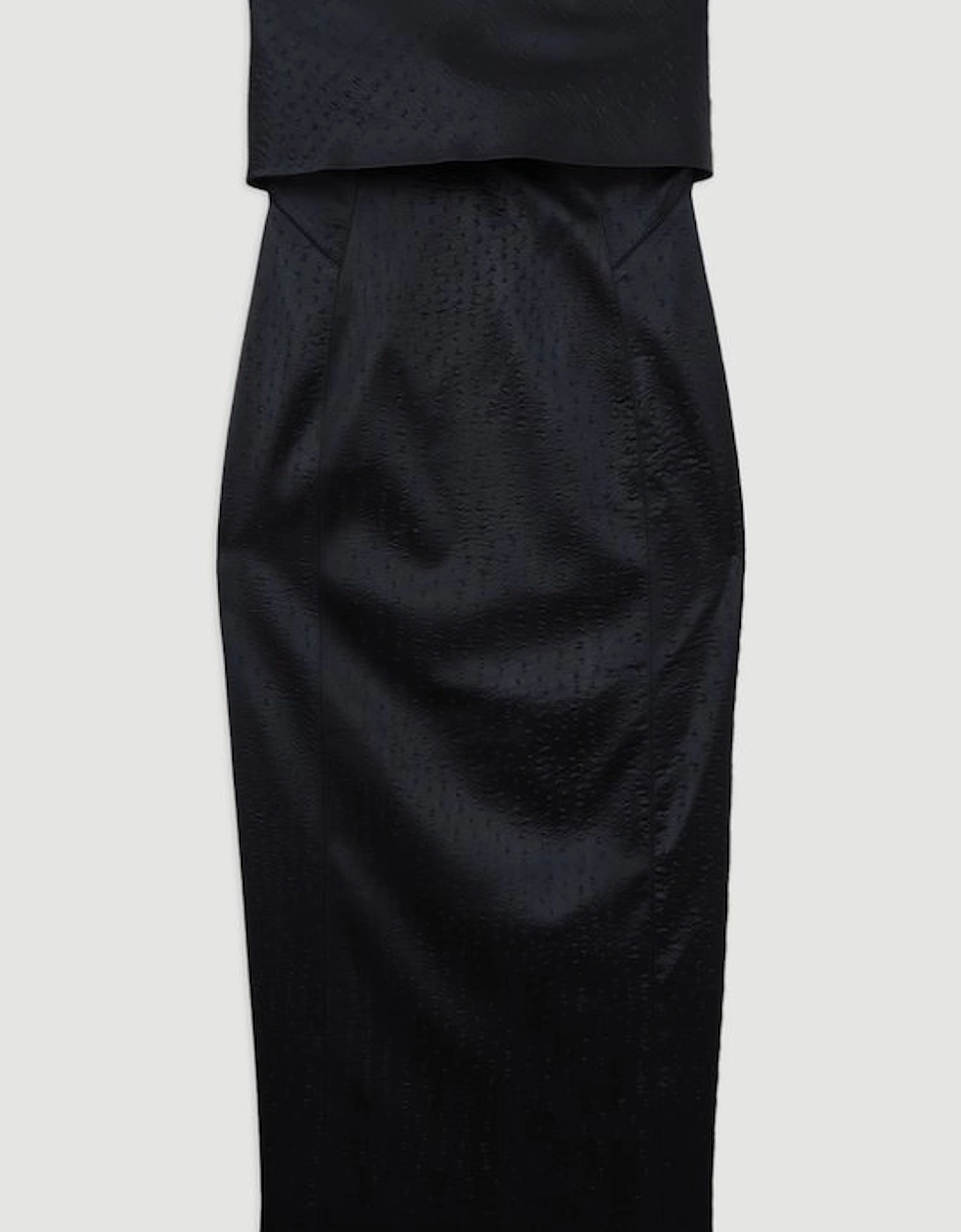 Italian Structured Textured Satin Bandeau Tailored Maxi Dress
