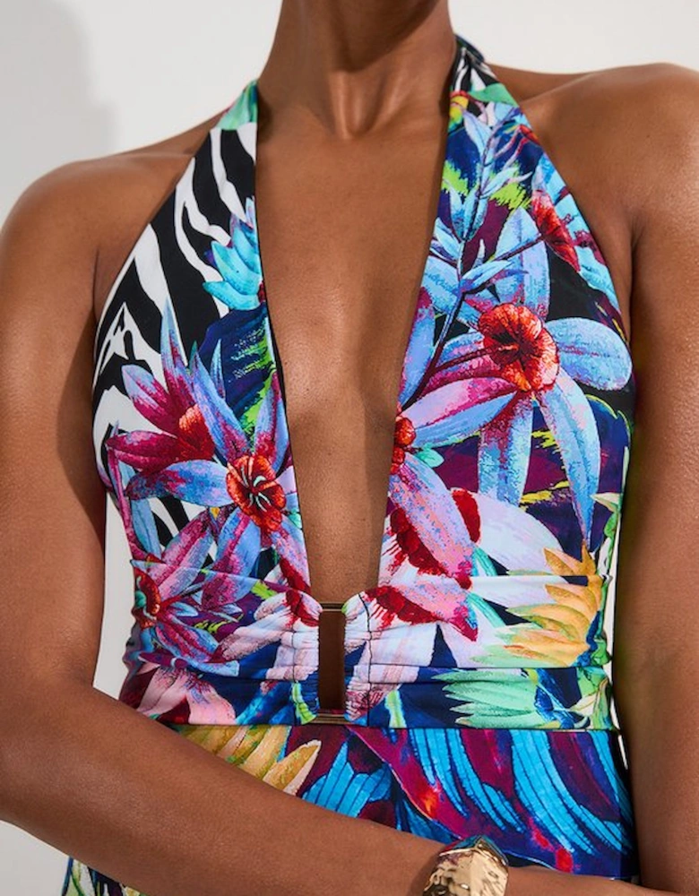 Tall Tropical Floral Plunge Swimsuit