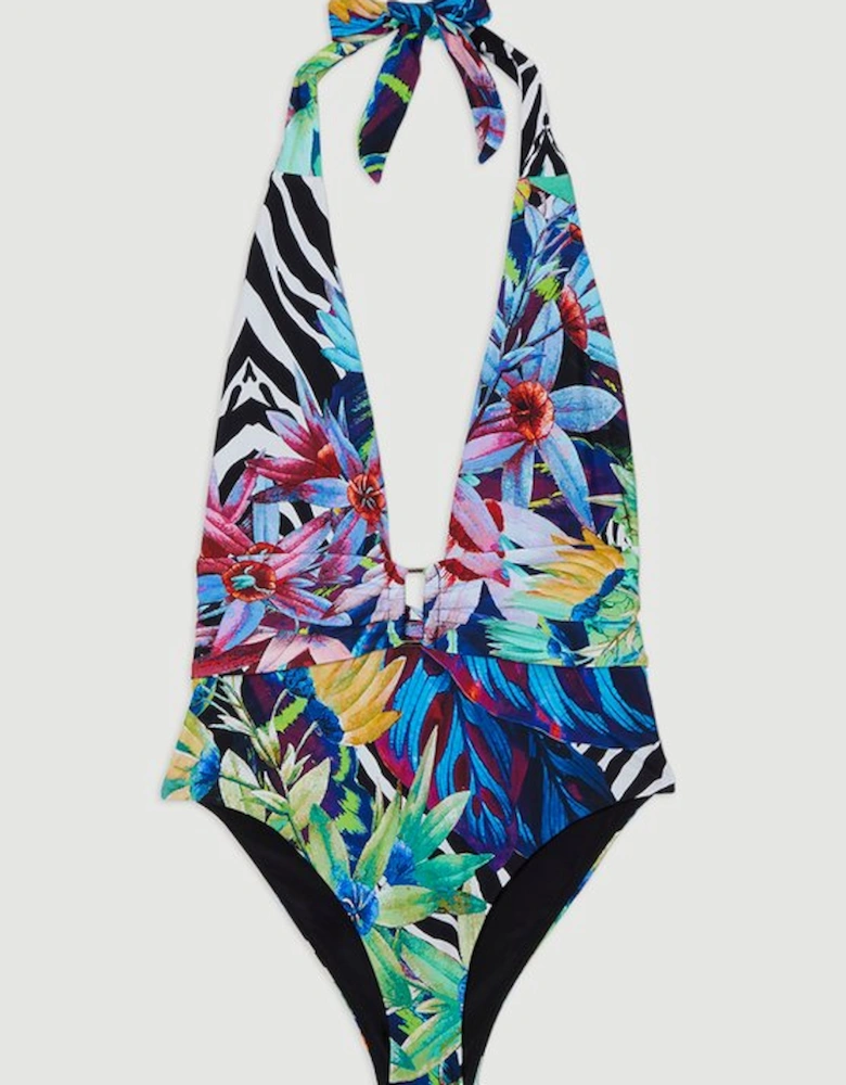 Tall Tropical Floral Plunge Swimsuit