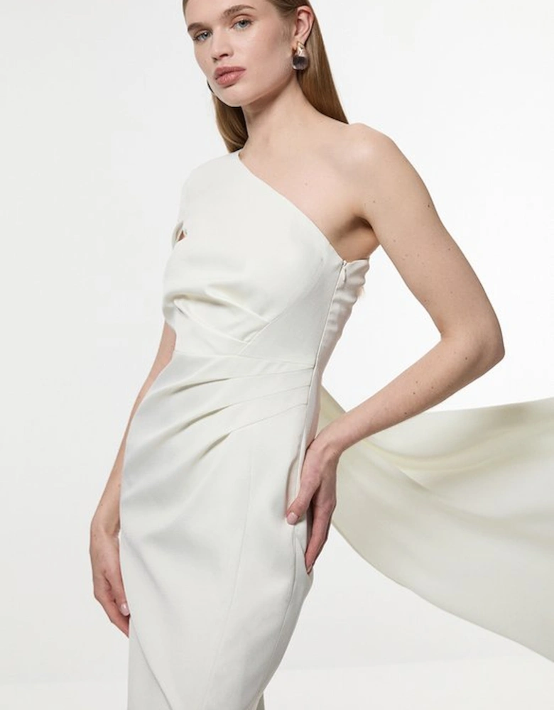 Petite Satin Drape One Shoulder Tailored Maxi Dress