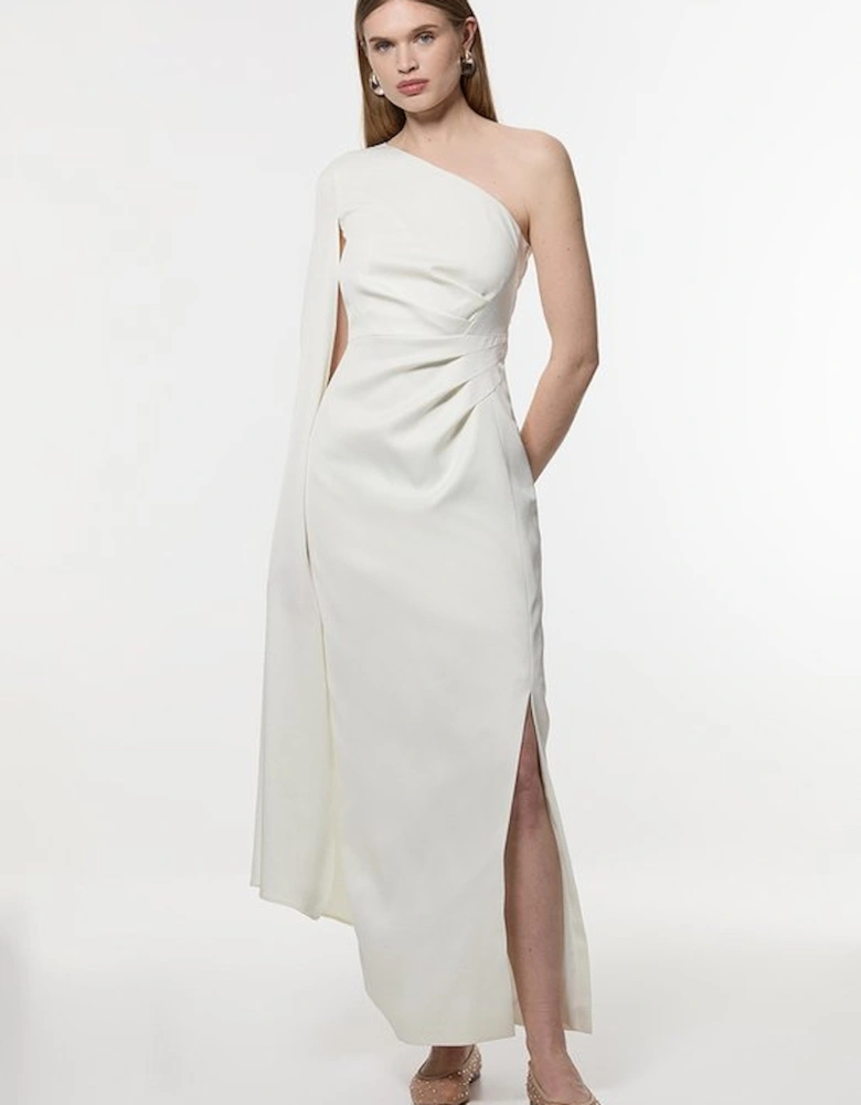 Petite Satin Drape One Shoulder Tailored Maxi Dress