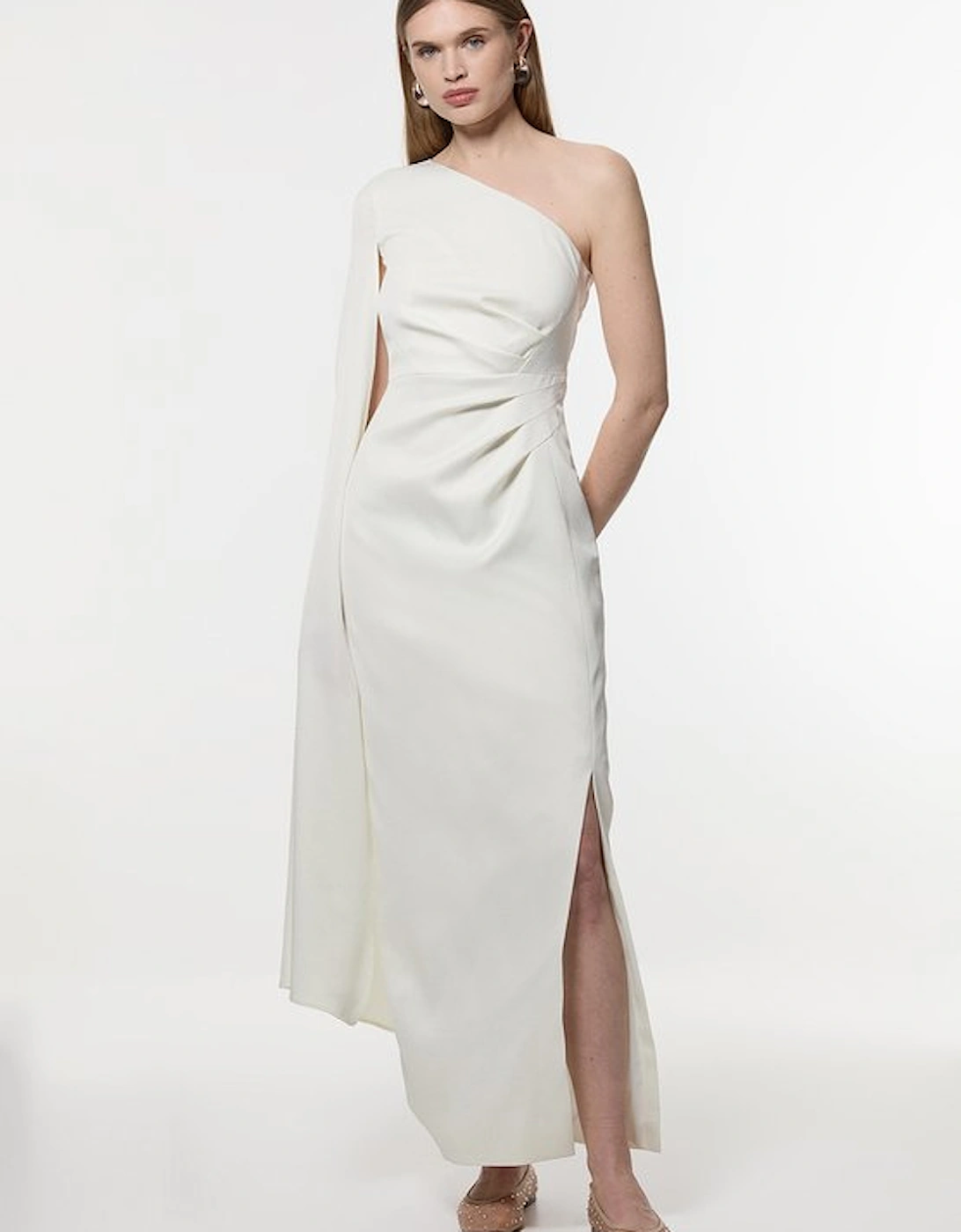 Petite Satin Drape One Shoulder Tailored Maxi Dress, 4 of 3