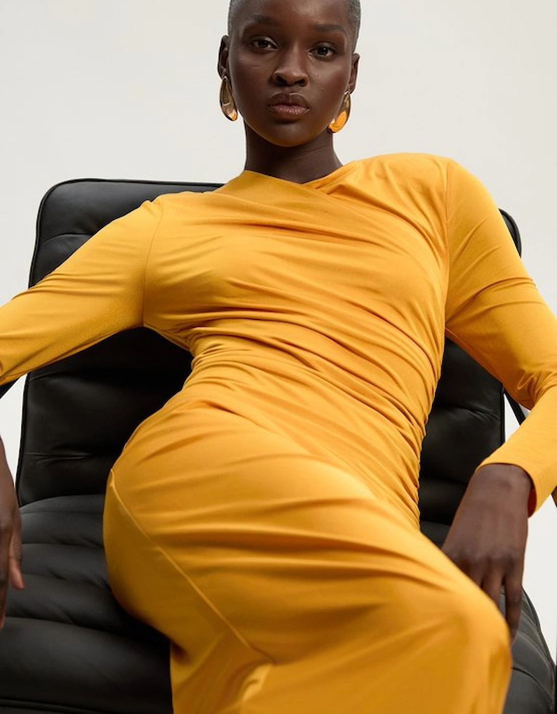 Jersey Crepe Ruched Long Sleeve Maxi Dress, 5 of 4