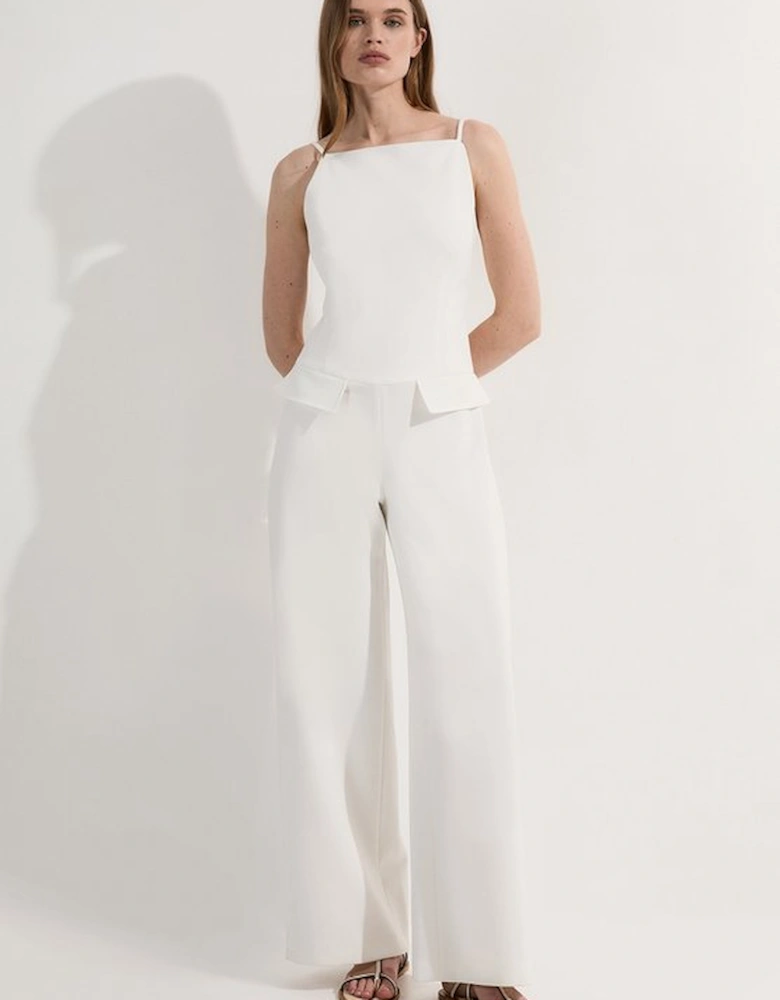 Compact Stretch Stab Stitch Square Neck Tailored Wide Leg Jumpsuit