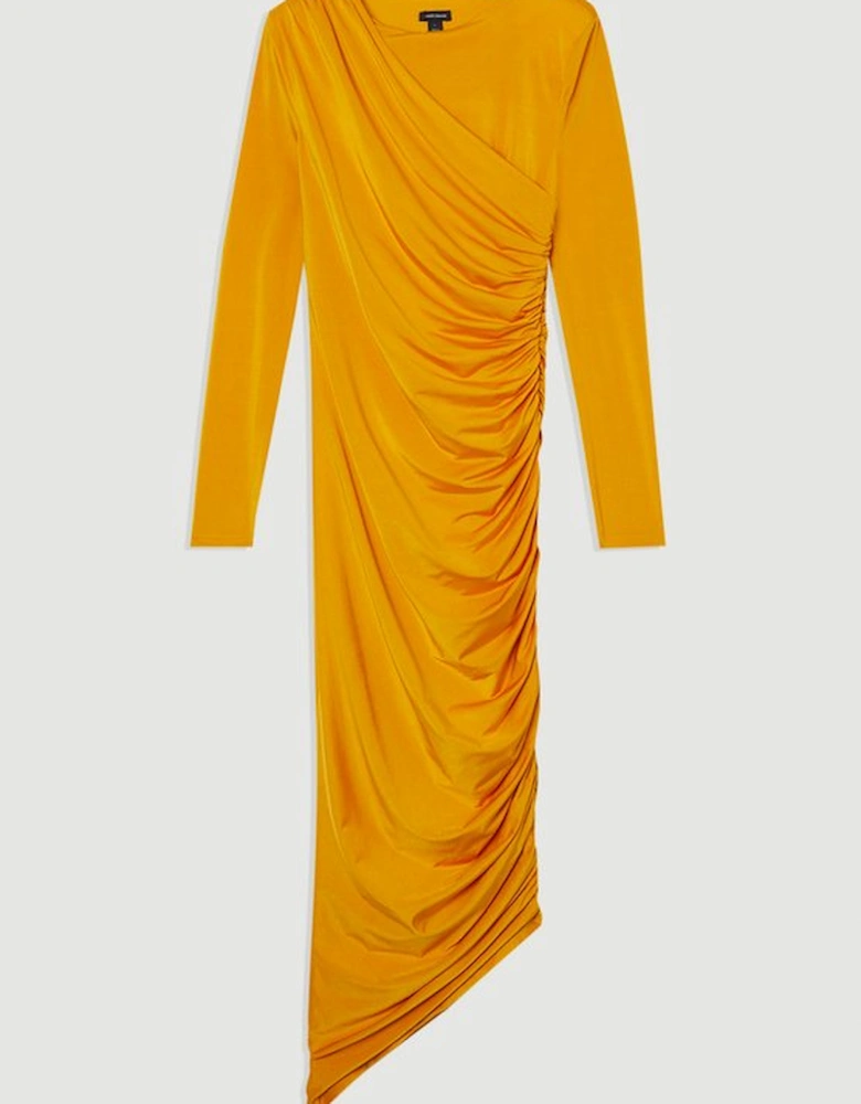 Jersey Crepe Ruched Long Sleeve Maxi Dress
