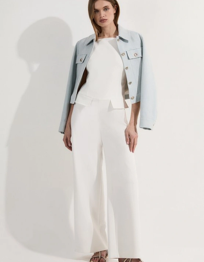 Compact Stretch Stab Stitch Square Neck Tailored Wide Leg Jumpsuit