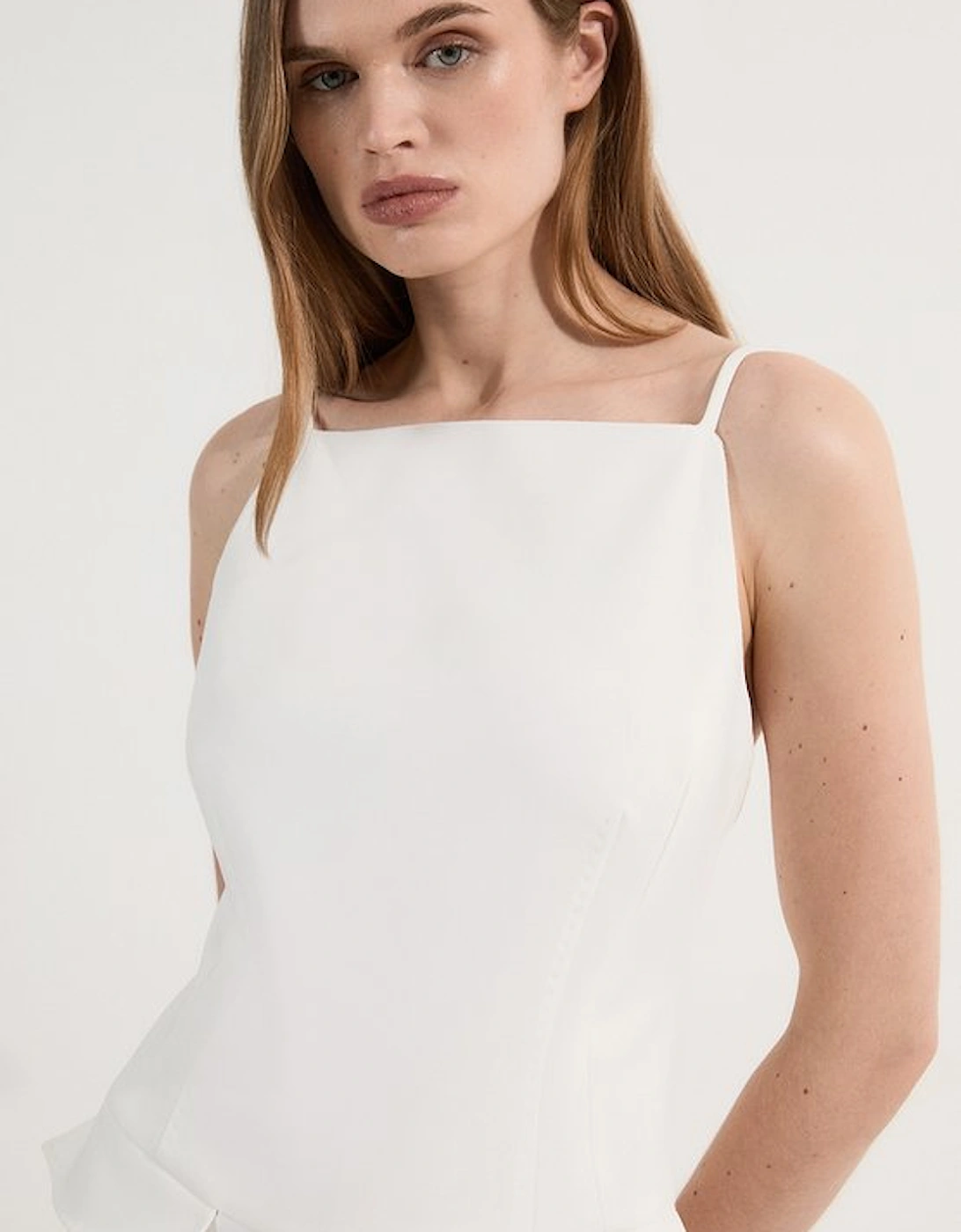 Compact Stretch Stab Stitch Square Neck Tailored Wide Leg Jumpsuit