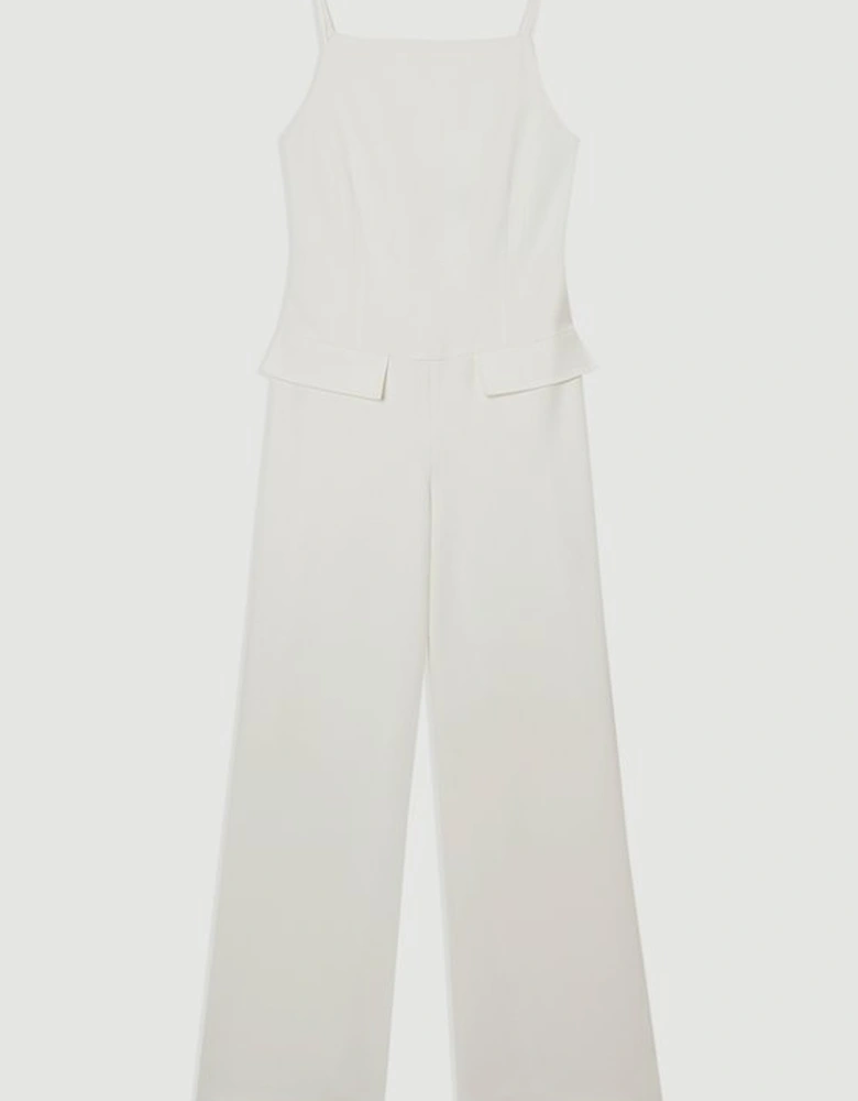 Compact Stretch Stab Stitch Square Neck Tailored Wide Leg Jumpsuit
