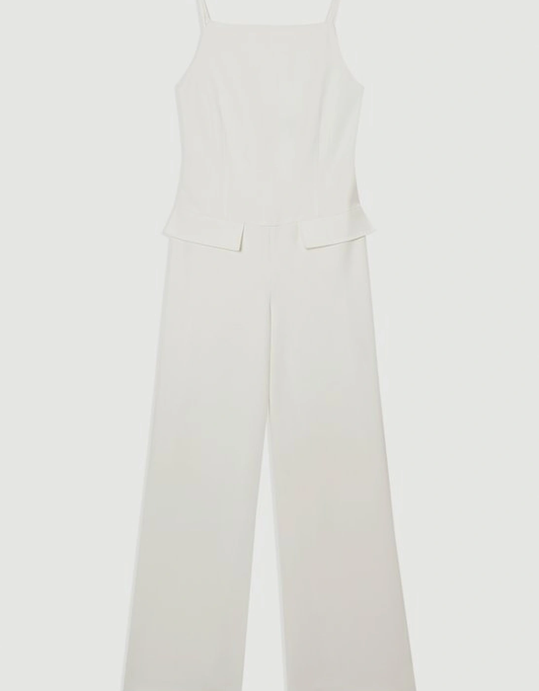 Compact Stretch Stab Stitch Square Neck Tailored Wide Leg Jumpsuit