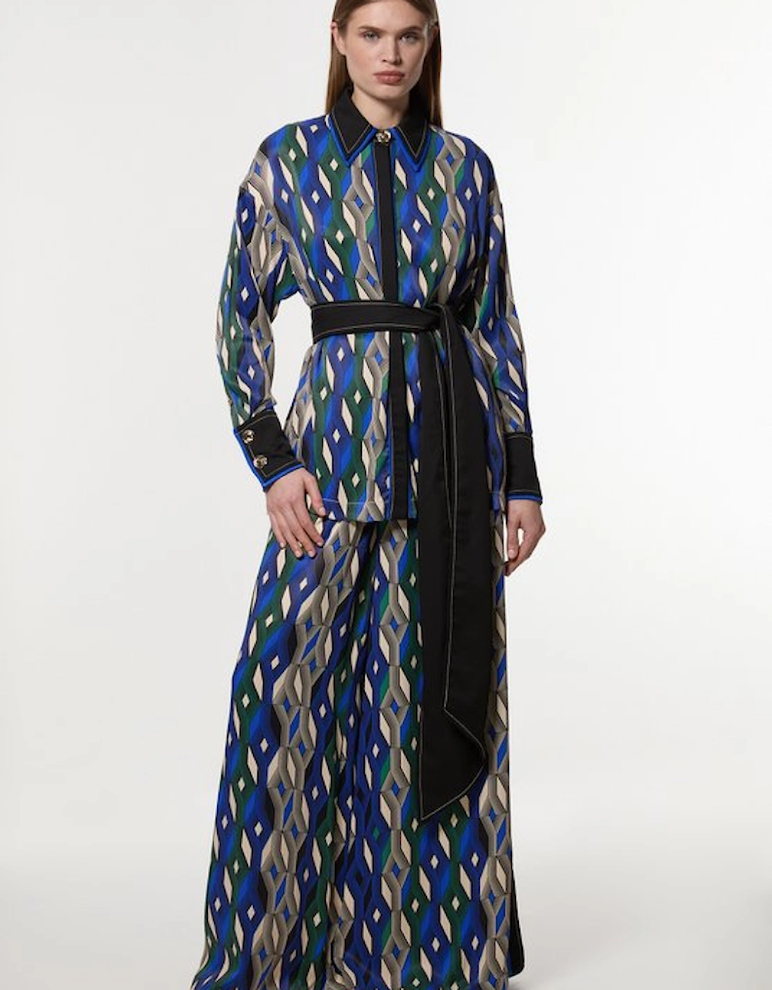 Amelia Graham Printed Viscose Satin Tie Waist Blouse