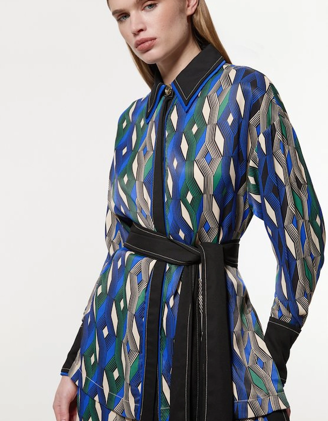 Amelia Graham Printed Viscose Satin Tie Waist Blouse, 5 of 4