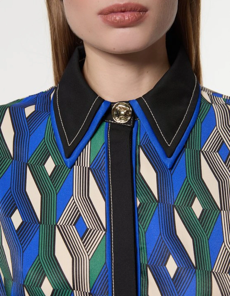Amelia Graham Printed Viscose Satin Tie Waist Blouse