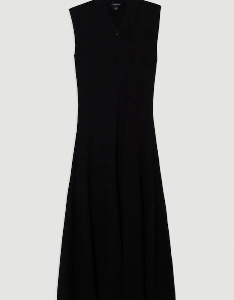 Viscose Blend Zip Front Sleeveless Knitted Midi Dress