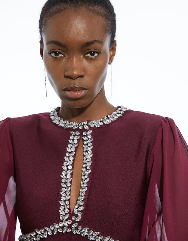 Bandage Embellished And Chiffon Sleeve Figure Form Knit Top