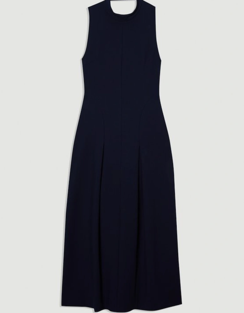 Compact Stretch High Neck Open Back Tailored Maxi Dress