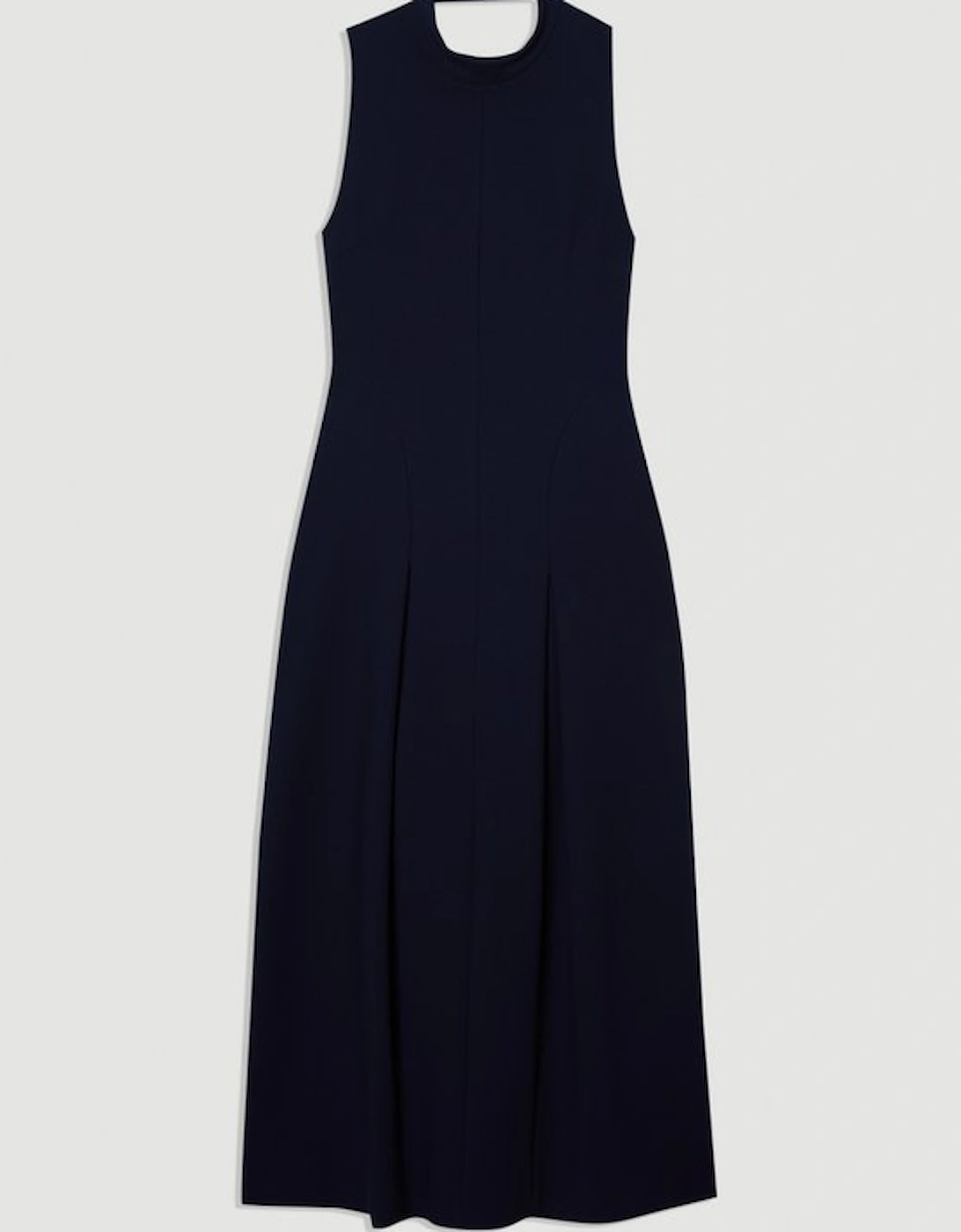 Compact Stretch High Neck Open Back Tailored Maxi Dress