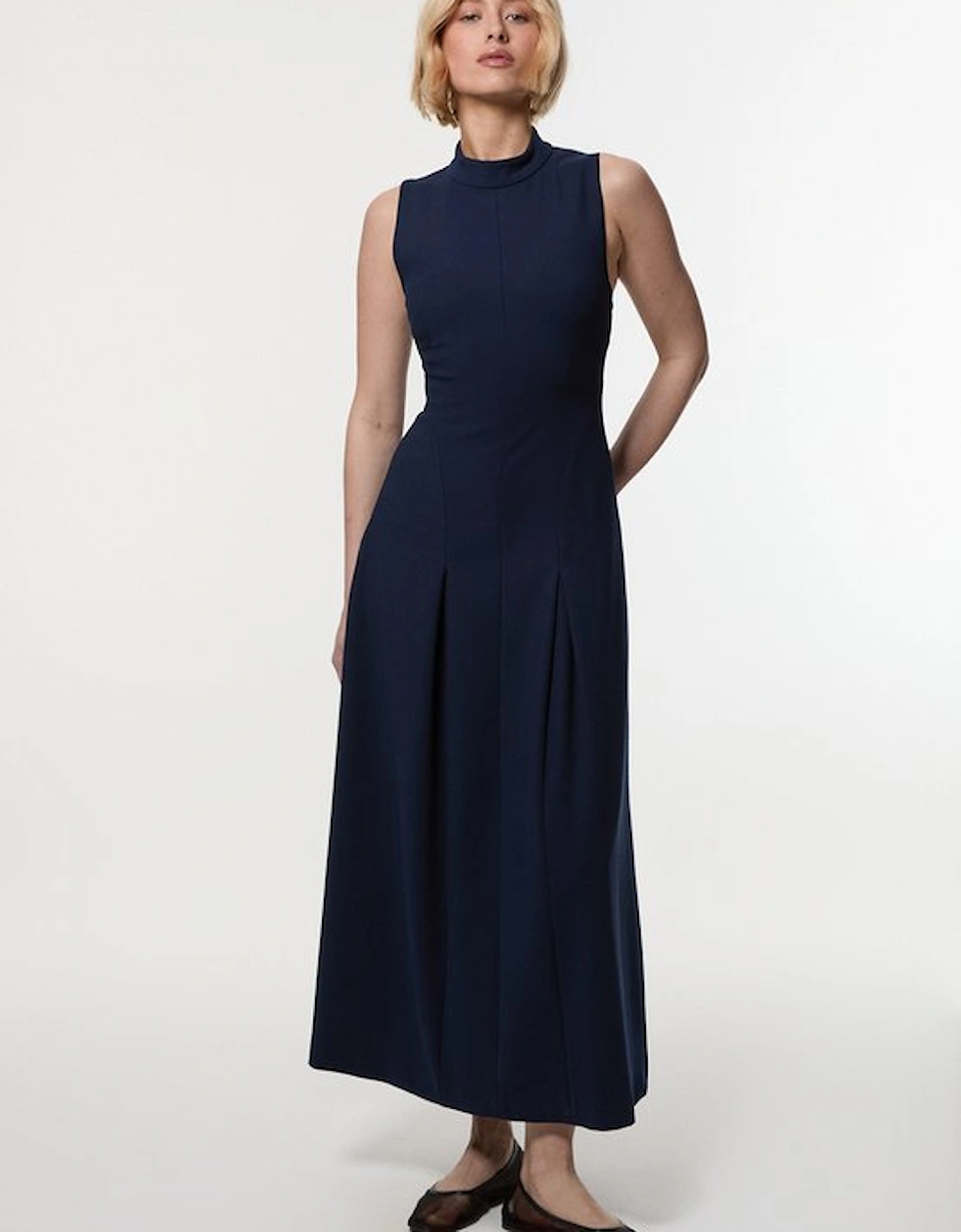 Compact Stretch High Neck Open Back Tailored Maxi Dress, 5 of 4
