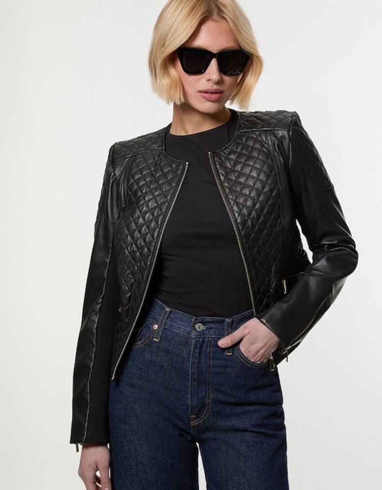 Leather Quilted Biker Jacket