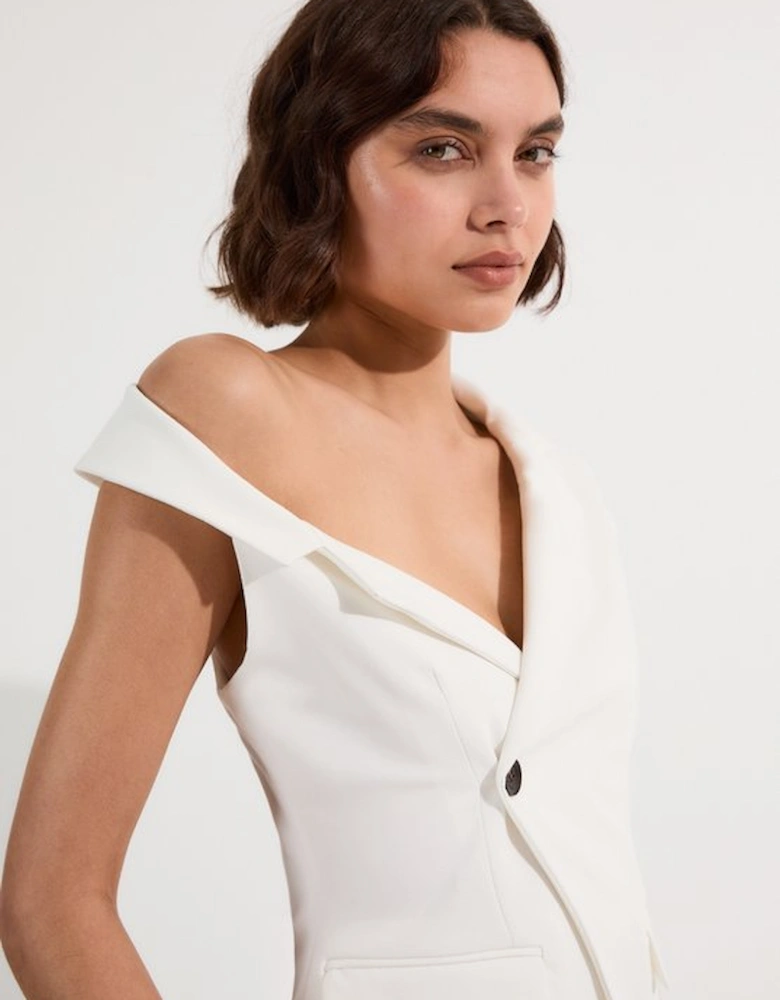 Clean Tailored Asymmetric Collar Belted Tailored Top