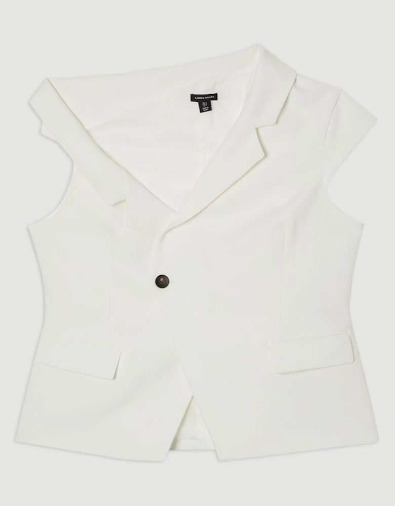 Clean Tailored Asymmetric Collar Belted Tailored Top