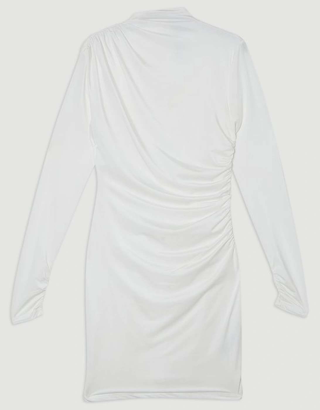 Jersey Crepe Ruched Long Sleeve Mini Dress