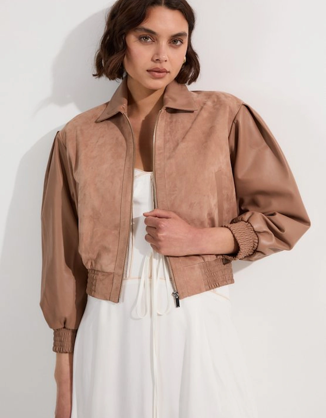 Suede & Leather Mix Bomber Jacket, 4 of 3