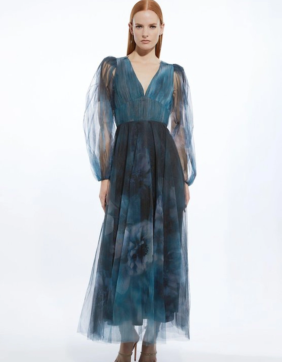 Blurred Floral Tulle Plunge Maxi Dress, 5 of 4