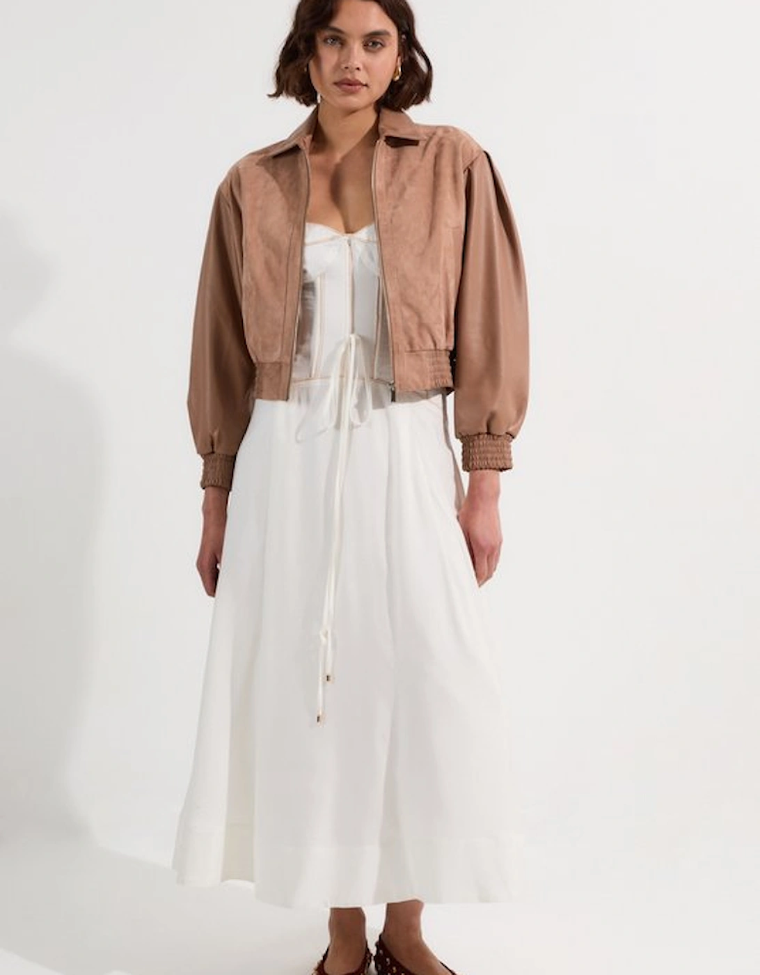 Suede & Leather Mix Bomber Jacket