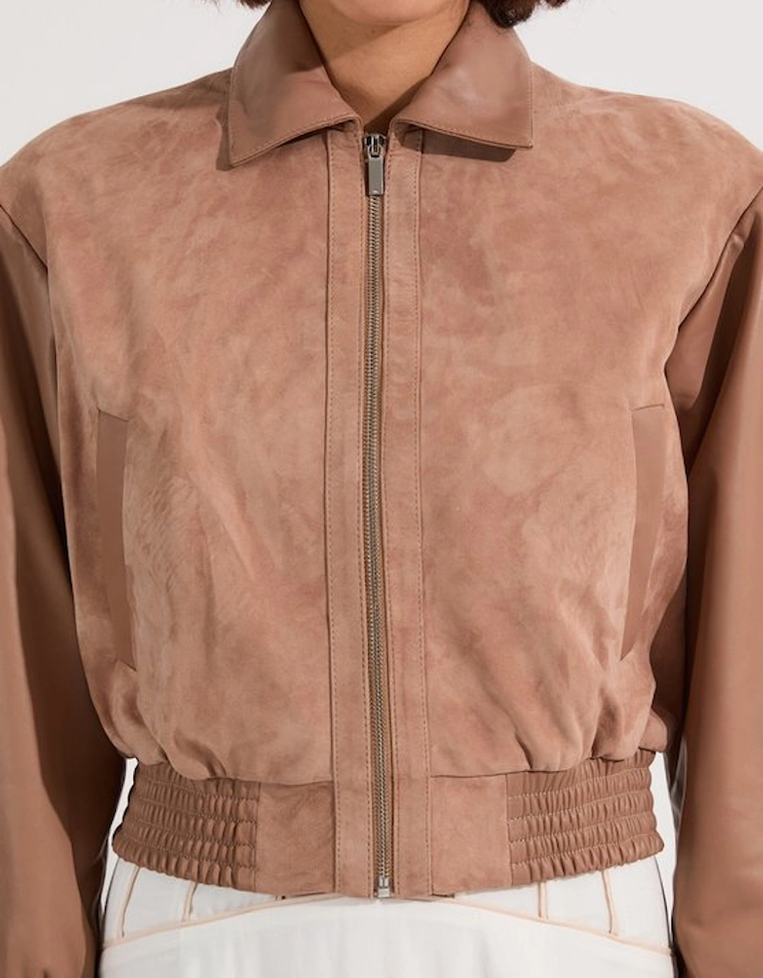 Suede & Leather Mix Bomber Jacket