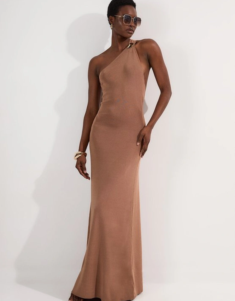 Slinky Backless Knitted Dress With Hardware Detail