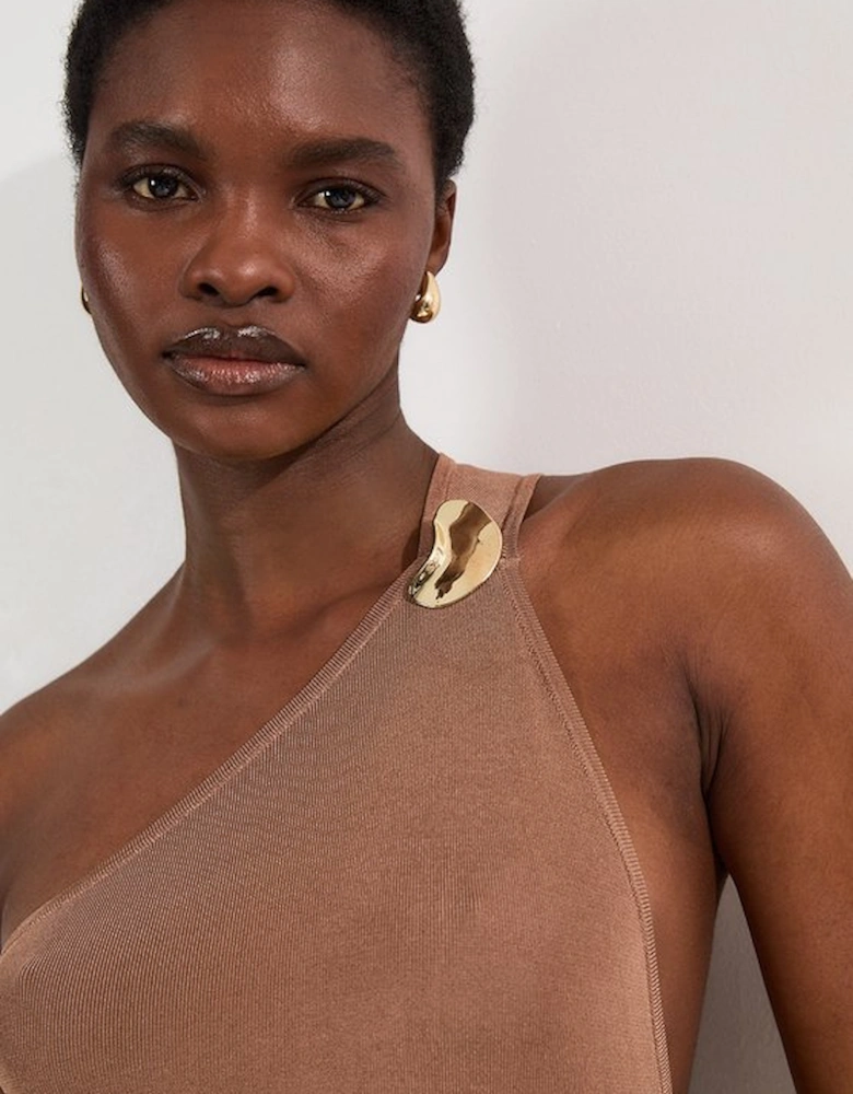 Slinky Backless Knitted Dress With Hardware Detail